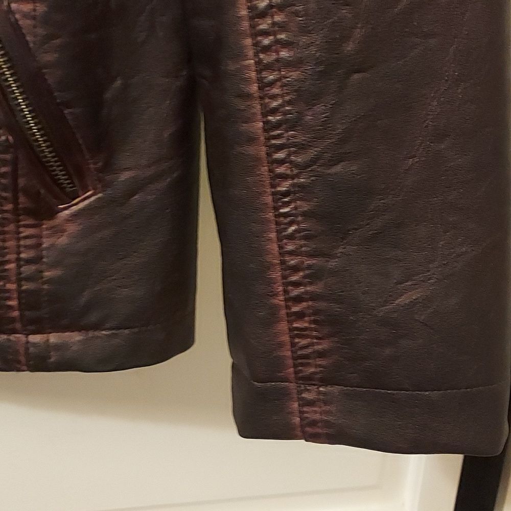 Distressed Faux Leather Jacket biker moto jacket brown size M zippered front - Picture 5 of 11
